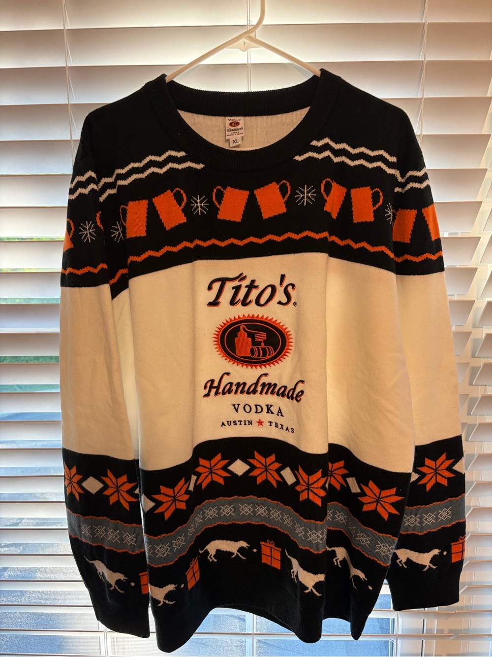 Tito's Handmade Vodka Men’s Crewneck Sweater in Black, White & Orange